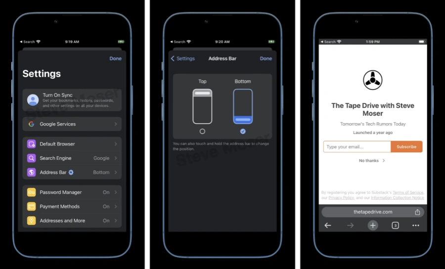 谷歌Google Chrome浏览器将在iPhone上推出地址栏在底部版