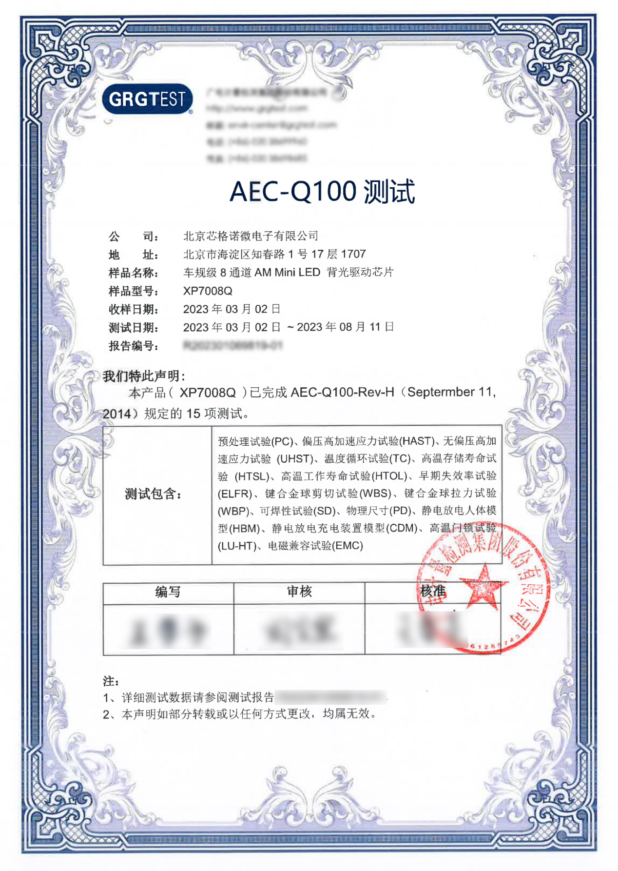 芯格诺AM Mini-LED驱动芯片产品通过AEC-Q100车规级可靠性认证
