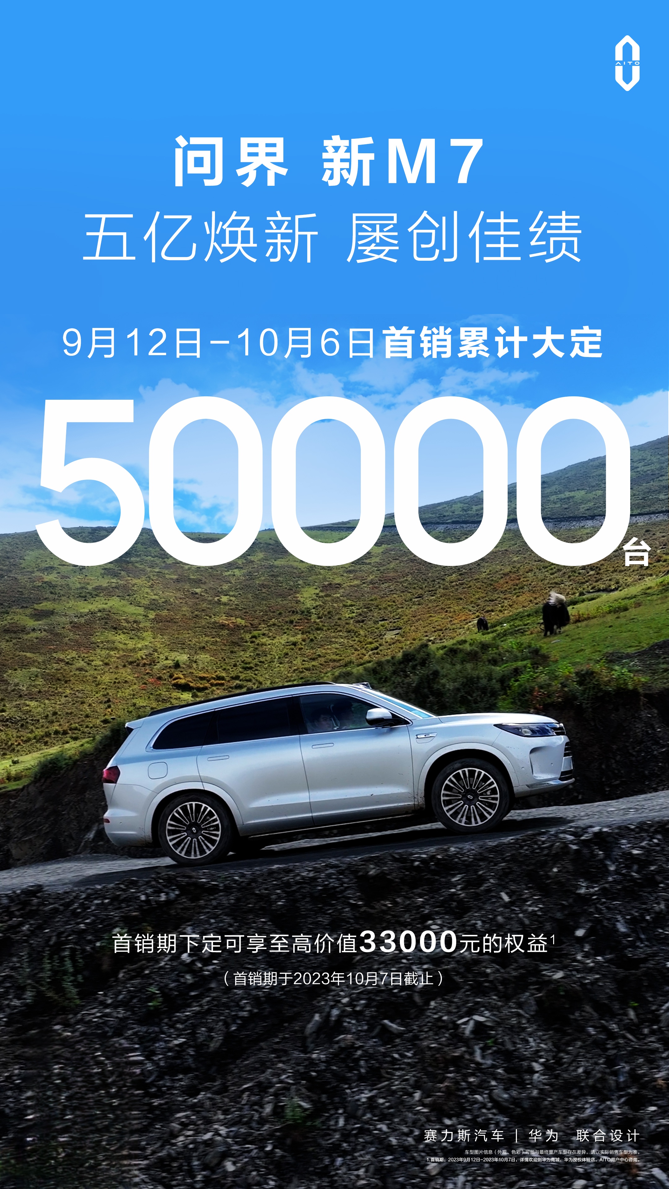 问界新M7大定销量破5万,双节单日热卖7000台,追加第二轮购车权益