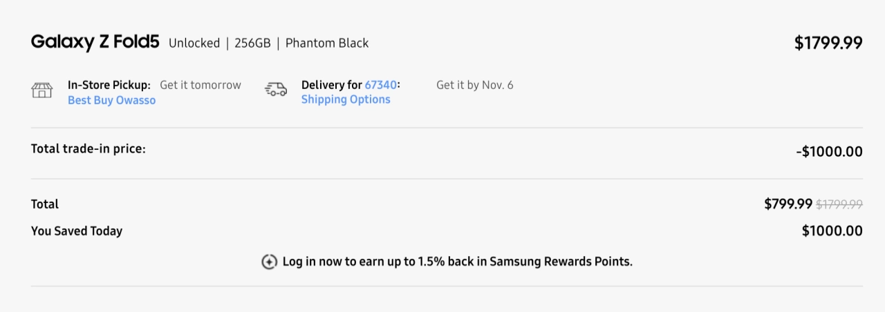 三星Samsung Week最低799.99美元入手Samsung Galaxy Z Fold5折叠屏手机