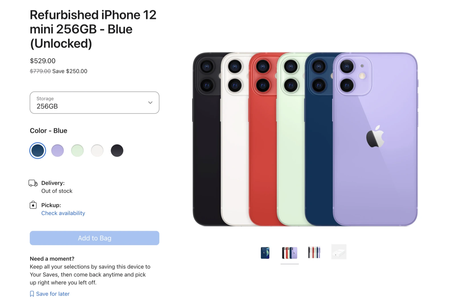 苹果美国官方商店上架iPhone 12 mini 256GB官翻机529美元 节省250美元