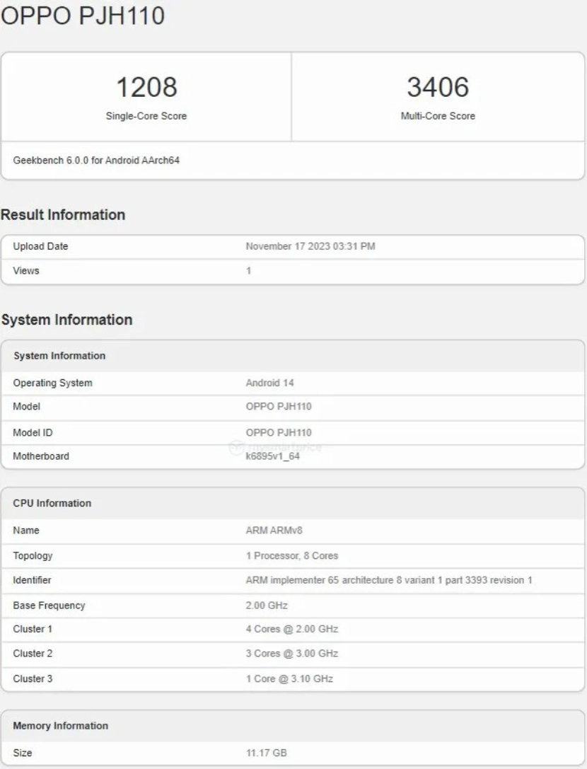 OPPO Reno11跑分再曝光搭载联发科天玑8200八核处理器 售价2799元