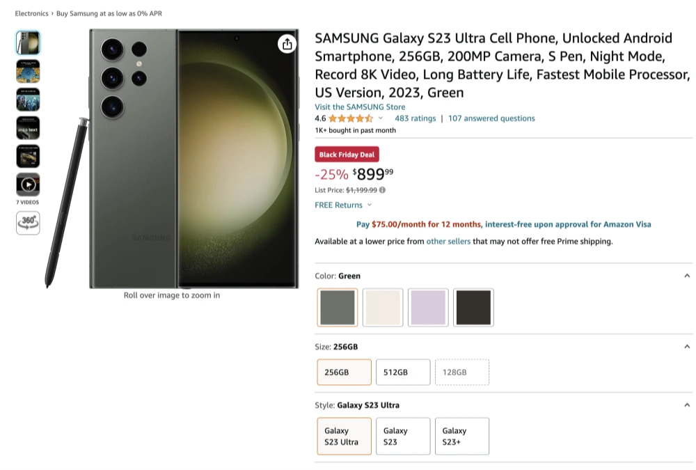 美国黑色星期五 Samsung Galaxy S23 Ultra无锁版怎么买，在哪买最划算？