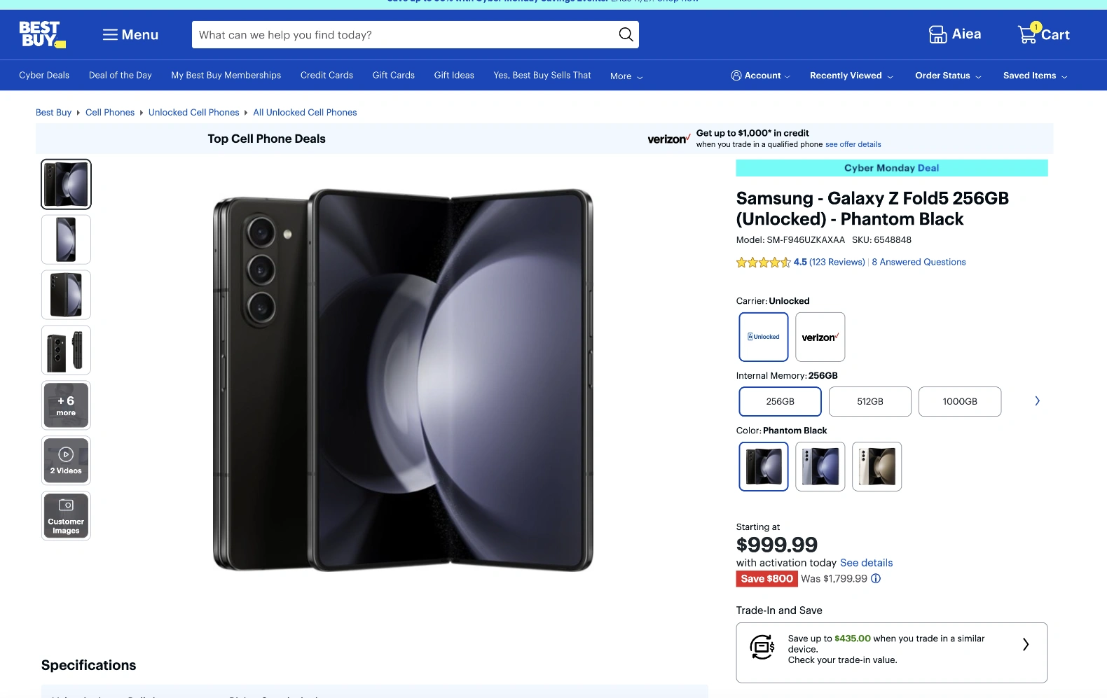BESTBUY美国网络星期一优惠近50% 三星Samsung Galaxy Z Fold5仅999.99美元