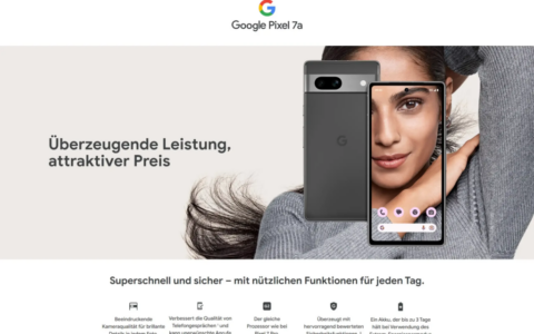 谷歌Google Pixel 7a 128GB炭黑色版手机在德国MediaMarkt优惠70欧元，仅售439欧元