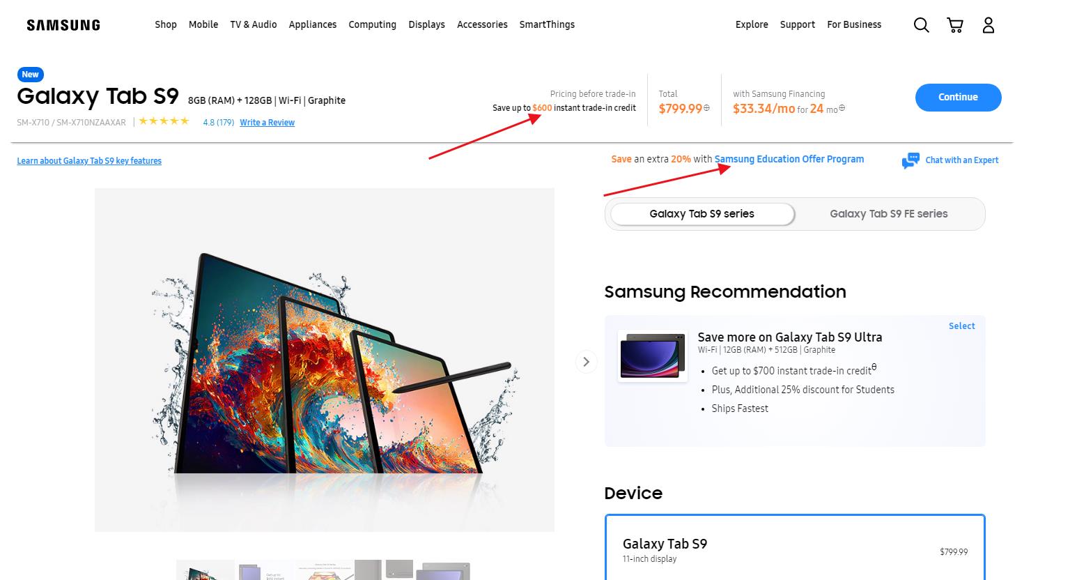 Galaxy Tab S9大优惠 美国Samsung Store这样买最高优惠760美元，仅售39.99美元