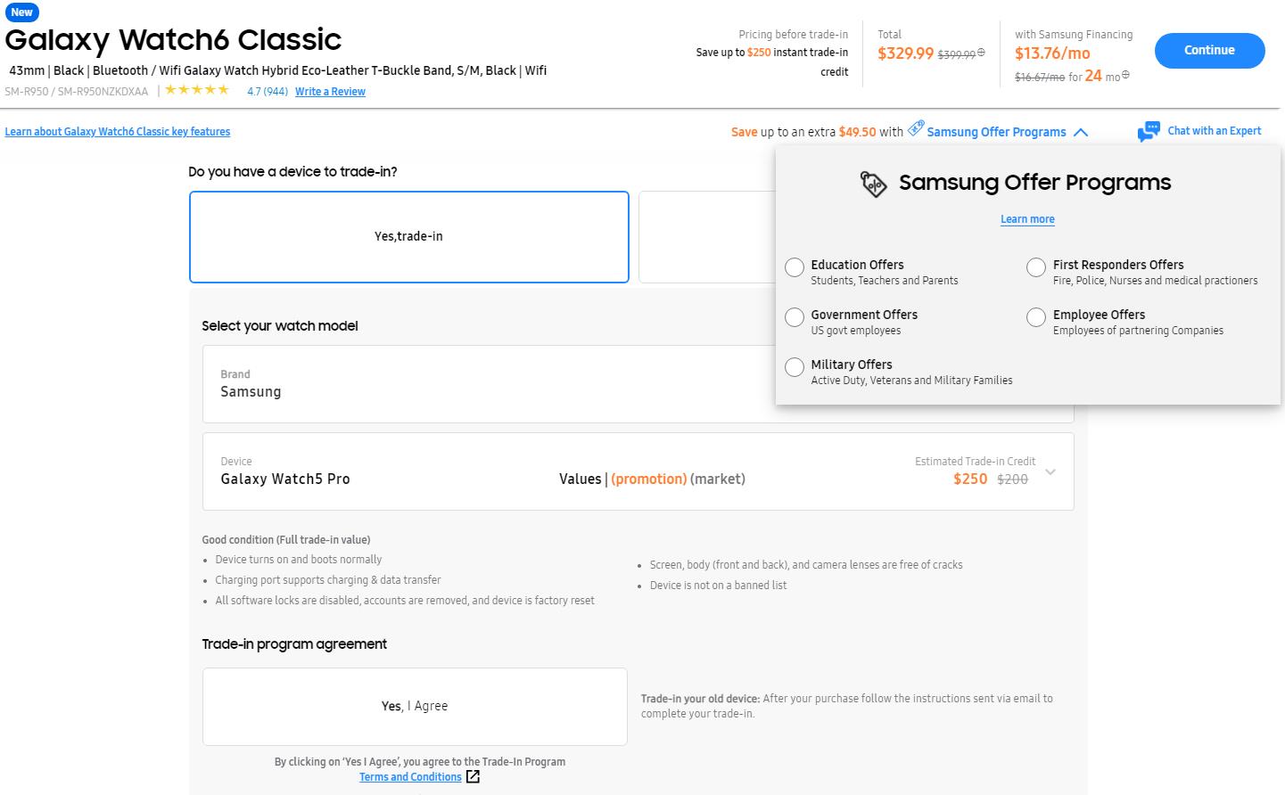 如果你有Galaxy Watch5 Pro 这样购买Galaxy Watch 6 Classic最高优惠369.5美元，仅售30.49美元