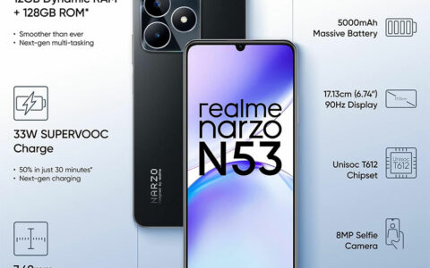 真我realme narzo N53在印度亚马逊可以省3300卢比，仅售7699卢比！