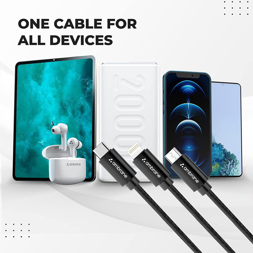 Ambrane3合1数据线充电线在印度亚马逊可以省150卢比，仅售249卢比！