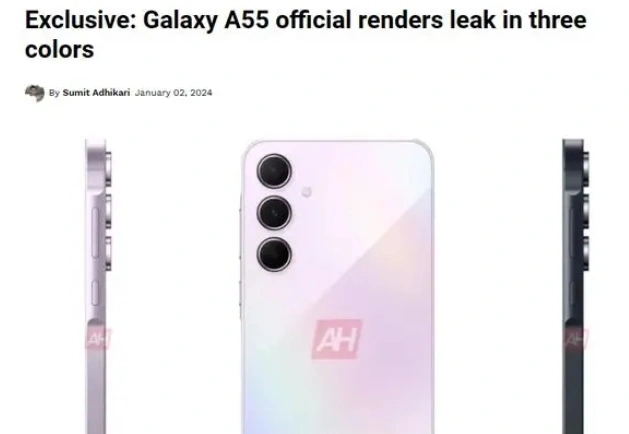 三星Samsung Galaxy A55官方渲染图曝光：金属中框设计，采用全新设计语言