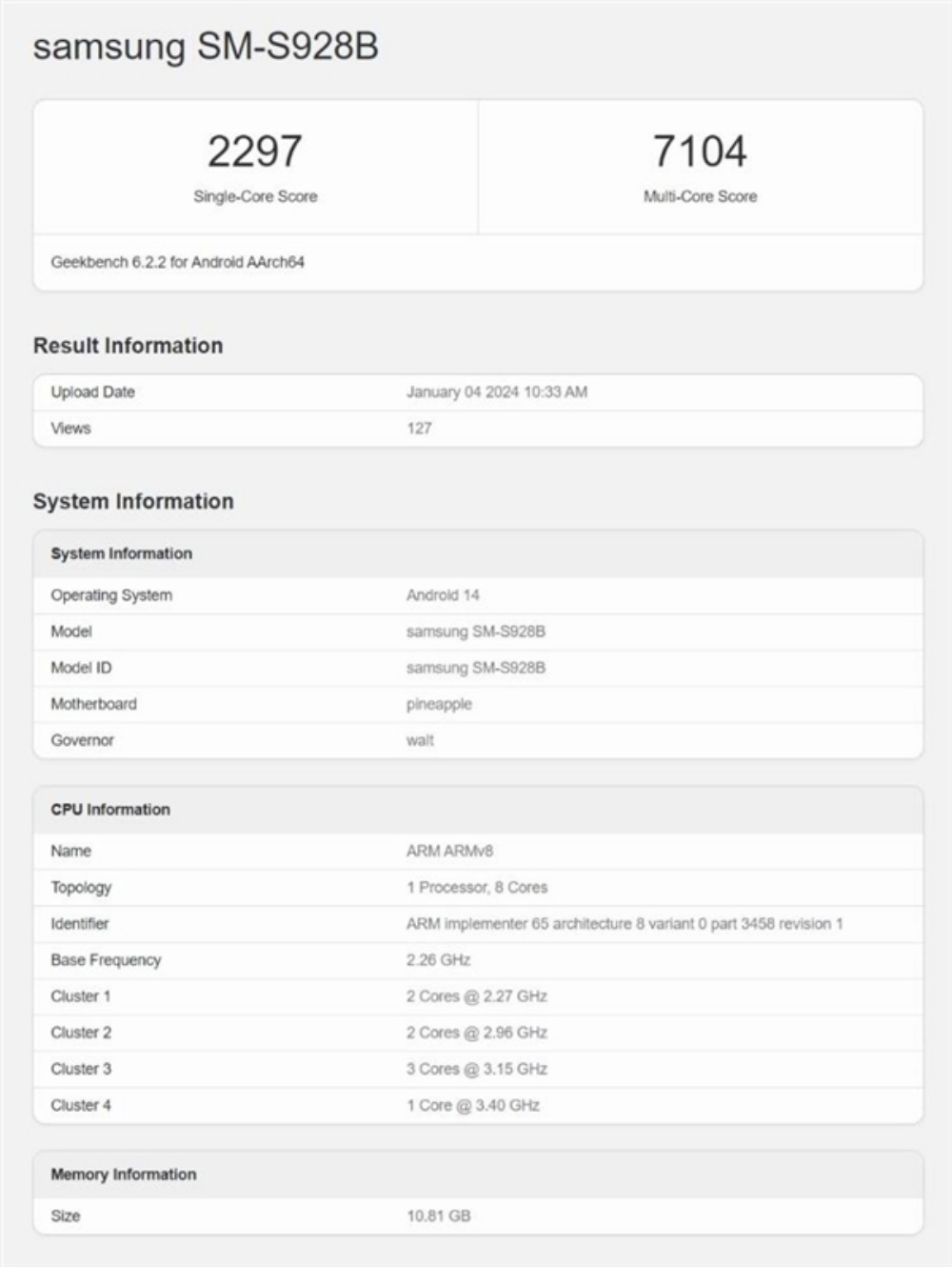 三星SAMSUNG Galaxy S24系列跑分曝光：Exynos版性能逊色骁龙8 Gen3版