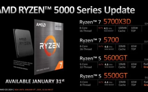 AMD在CES 2024发布四款Zen 3架构处理器新品：R7 5700X3D领衔