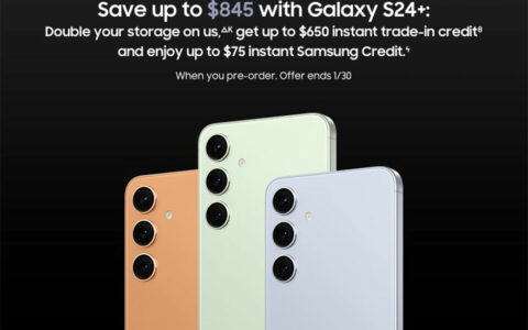 美国Samsung Store推出以旧换新活动：购买Galaxy S24 256GB的并且持有Galaxy Z Fold5的用户可享最高659.10美元优惠！