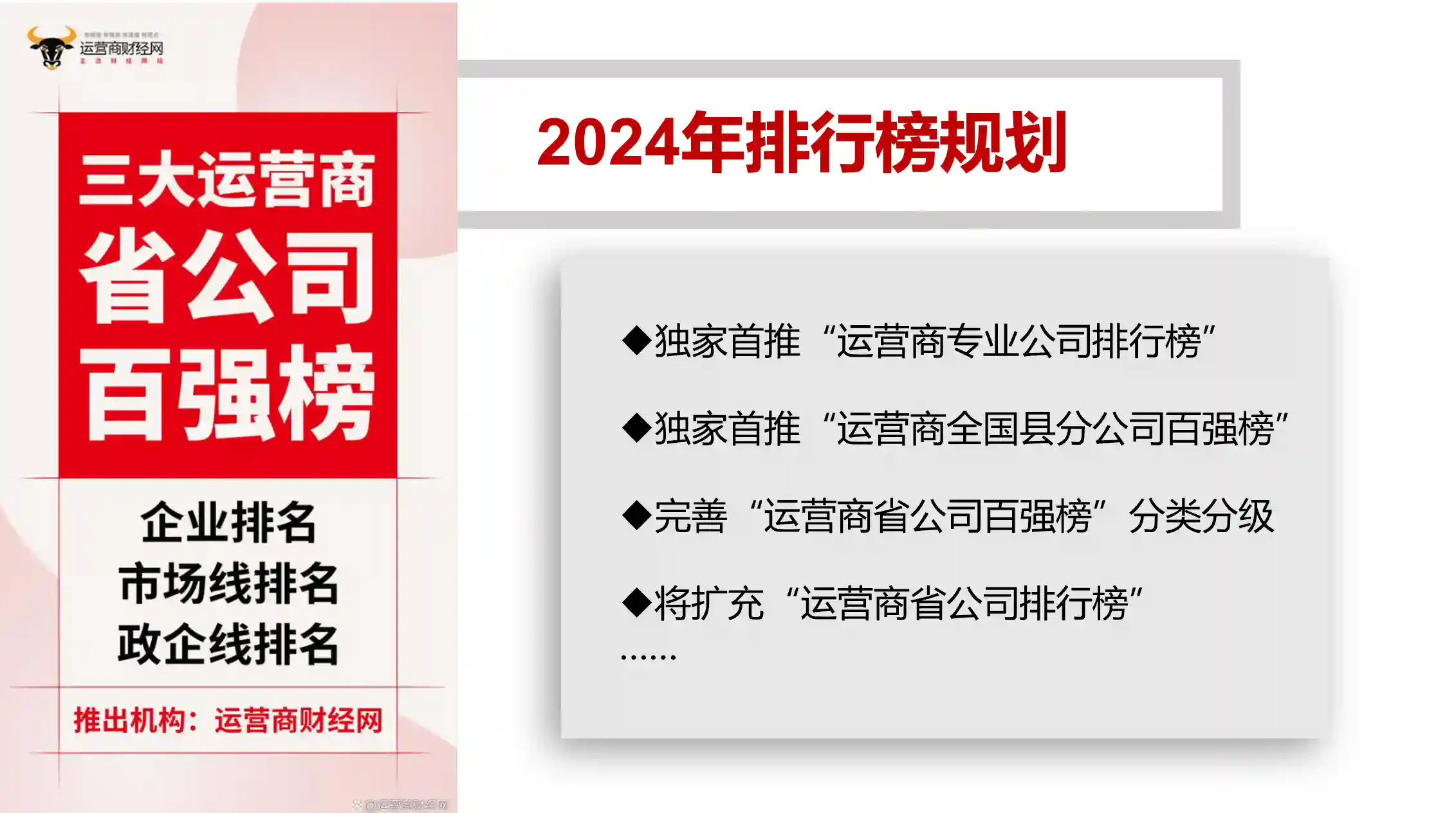 运营商财经网将推多个运营商行业榜单 含专业公司榜和县分公司百强榜