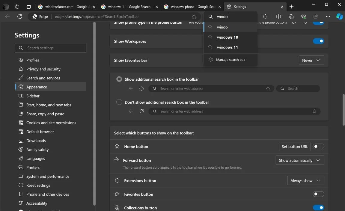 微软Microsoft Edge新功能测试：双搜索栏与Copilot悬停自启