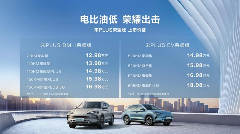 电比油低 海洋双荣耀出击 比亚迪宋PLUS荣耀版、海豹DM-i荣耀版上市