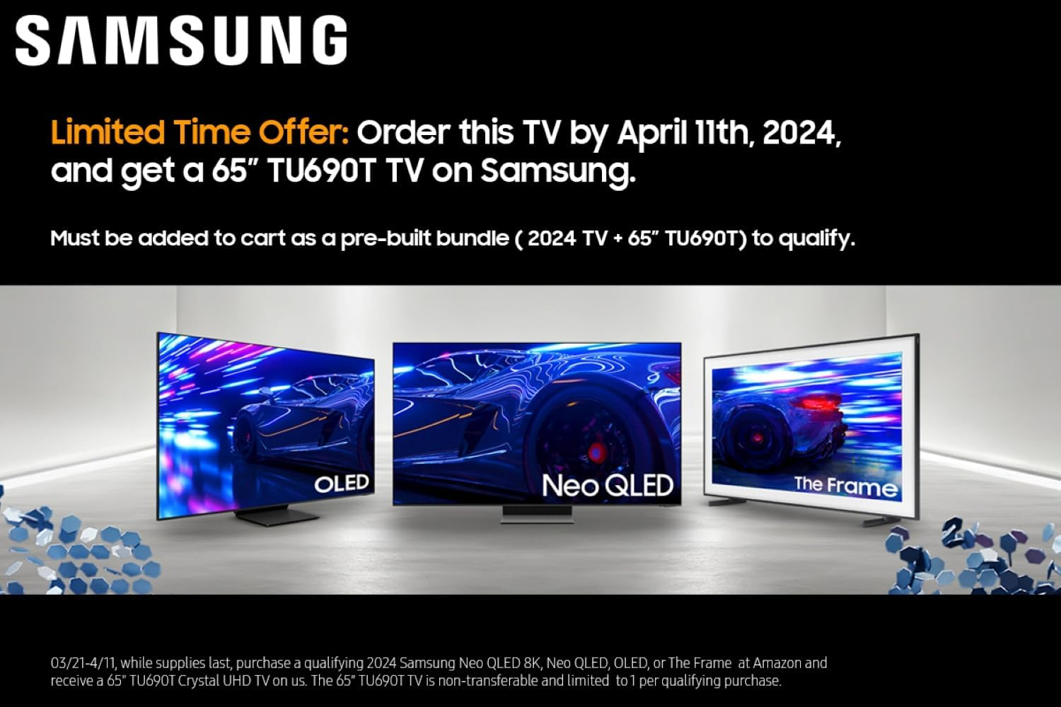 SAMSUNG 65英寸OLED 4K S90D系列HDR+智能电视：亚马逊美国限时优惠，套餐价仅2697.99美元
