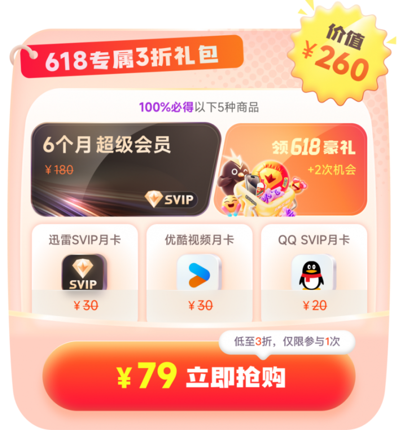 迅雷会员618狂欢购 超级会员低至3折更有机会免费领取iPhone 15 pro、飞天茅台等豪礼