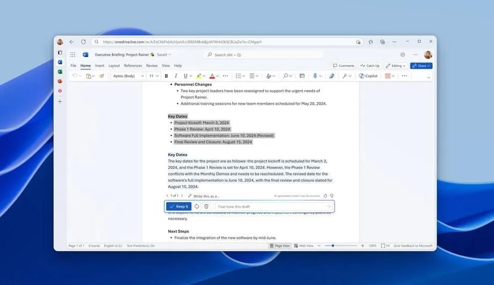 微软Word“Draft with Copilot”功能大升级：智能改写、扩写与多语言转换