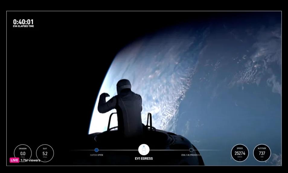 SpaceX成功完成人类首次商业太空行走，新型太空服通过考验