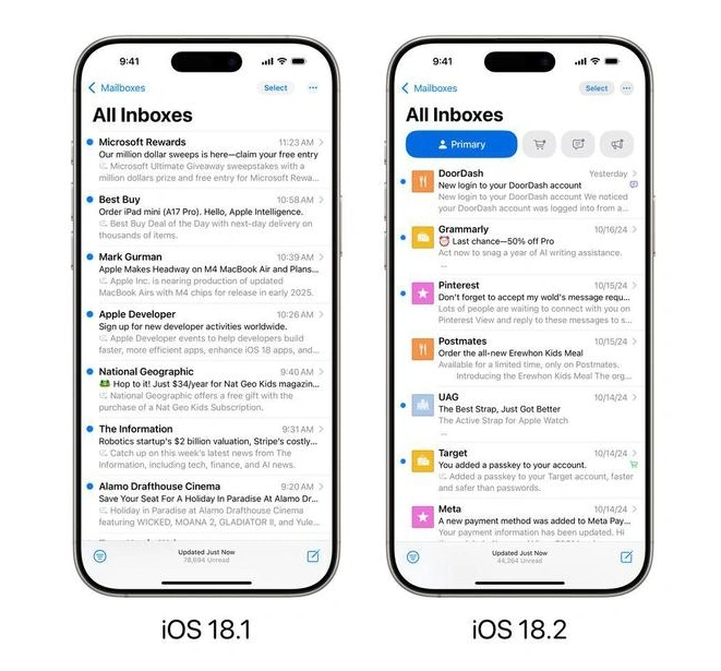 安排得明明白白：苹果 iOS 18.2 邮件应用引入 AI 智能分类功能