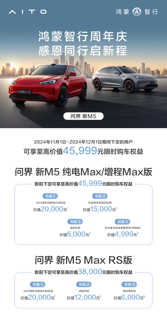 购车狂欢进行中！下定问界新M5至高享45999元权益