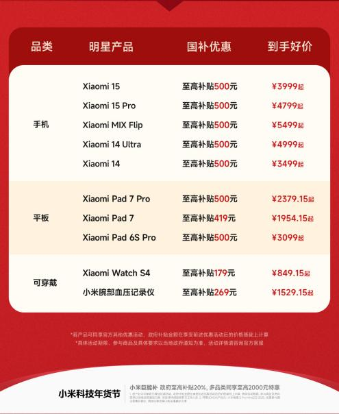 手机国补正式启动，小米15 到手低至 3999 元