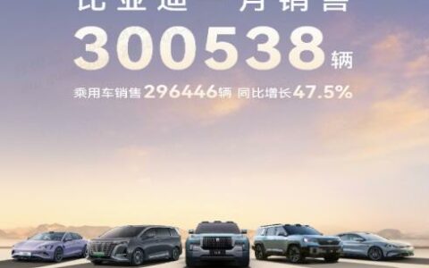 中国销冠，比亚迪1月销量超30 万台，出口量飙升83.4%