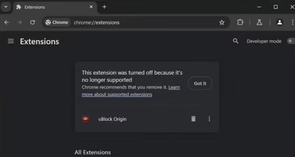 ‌谷歌Chrome浏览器逐步淘汰Ublock Origin等旧扩展