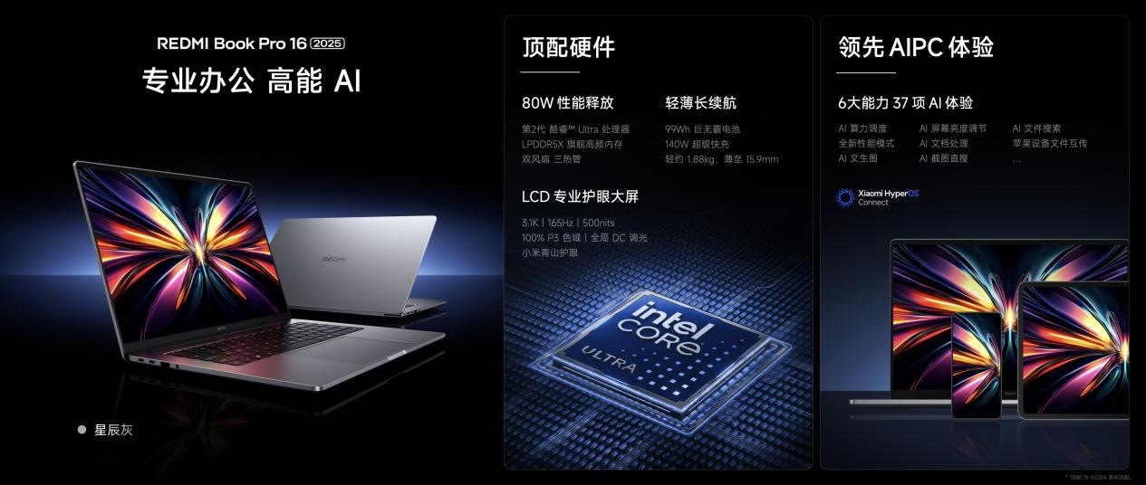 REDMI Book Pro 2025系列发布，第二代酷睿 Ultra平台， 国补4559.2起