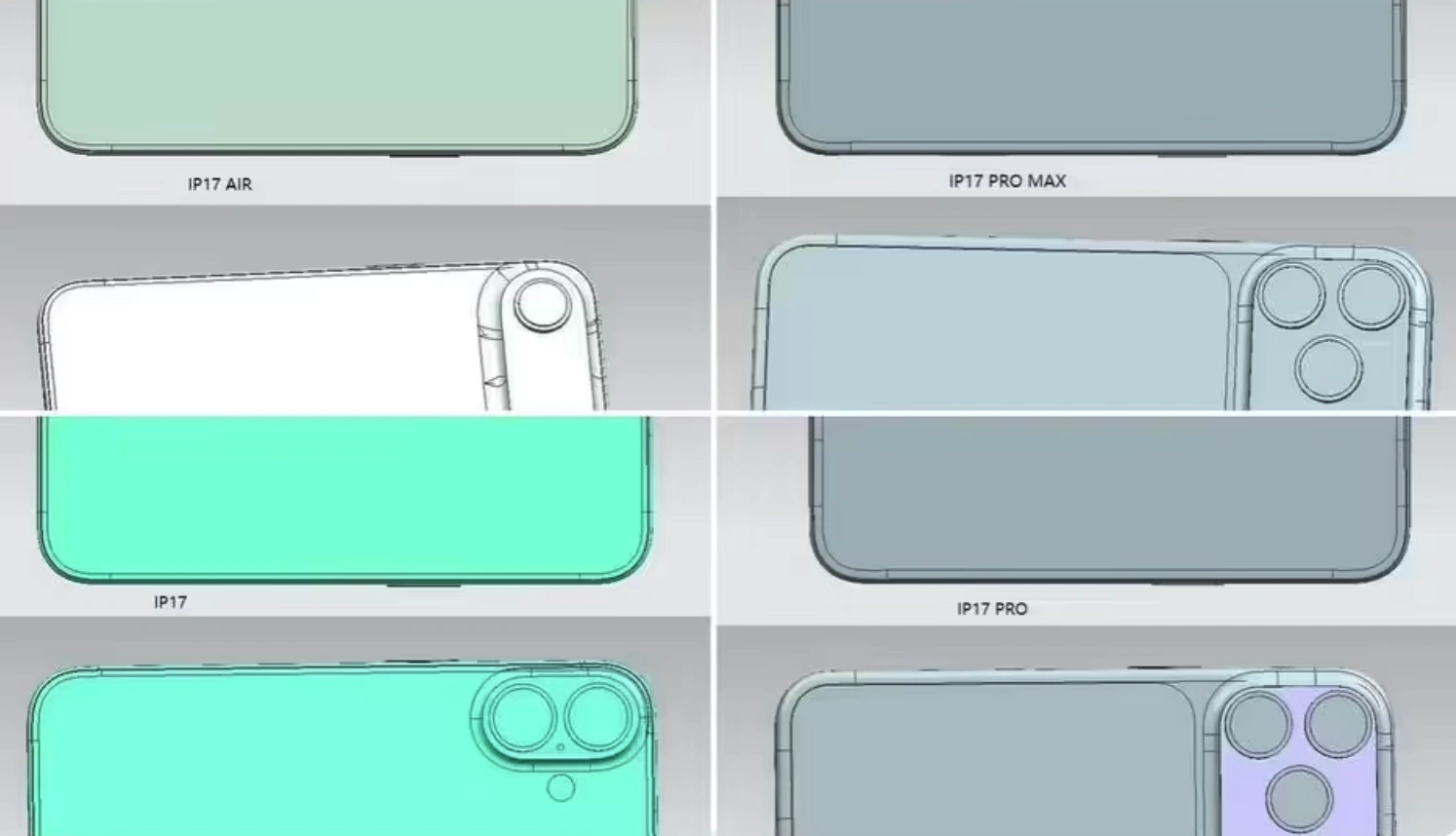 CAD 渲染苹果 iPhone 17 系列全家福曝光   Pro 版为横向大矩阵