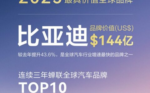 比亚迪连续三年蝉联凯度BrandZ最具价值全球汽车品牌榜TOP10，成为全球汽车行业增速最快的品牌之一！