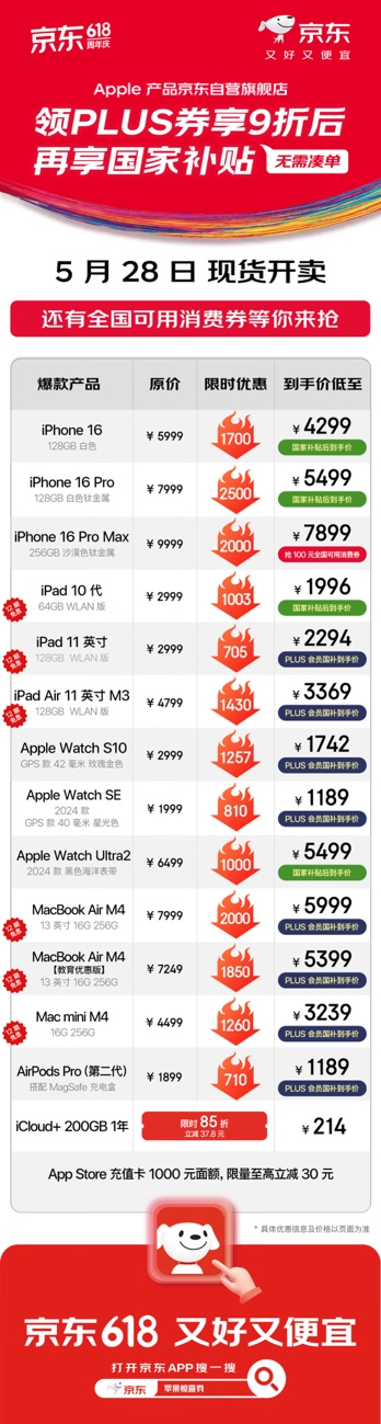 京东买苹果领惊喜券叠国补更香 iCloud、AppleCare+服务限时低至85折