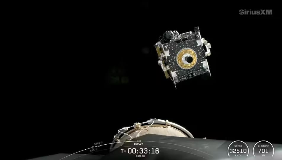 ‌SpaceX猎鹰9号成功部署SiriusXM卫星，助推器实现第八次回收