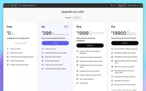 ‌OpenAI 推出低价“ChatGPT Go”套餐 每月32.7元限特定市场