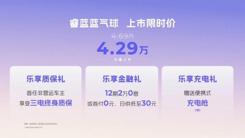 上市限时价4.29万元，睿蓝蓝气球9月13日奏响出行新乐章