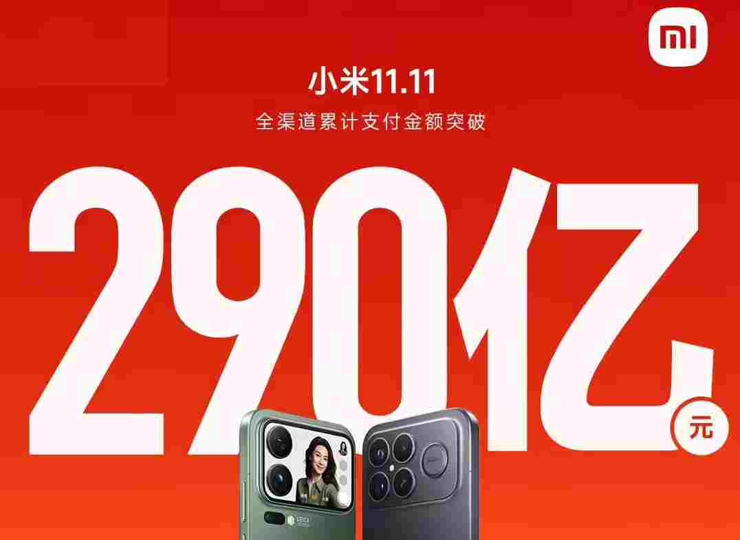 ‌小米双11全渠道销售额突破290亿元 创历史第二佳绩