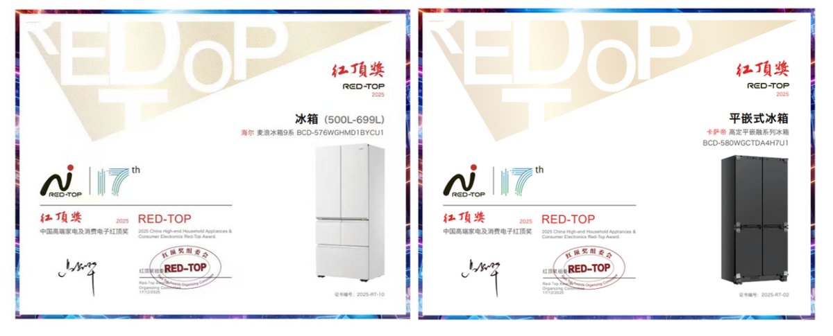 这项荣誉争夺激烈,海尔冰箱获行业最多