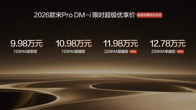 2026款宋Pro DM-i 220km长续航版上市 限时11.98万元起