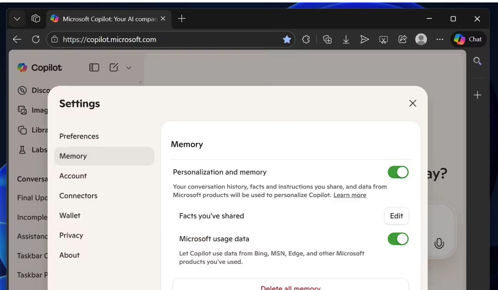 Copilot 开启 AI 个性化回答 已抓取 Edge / Bing 等微软生态数据