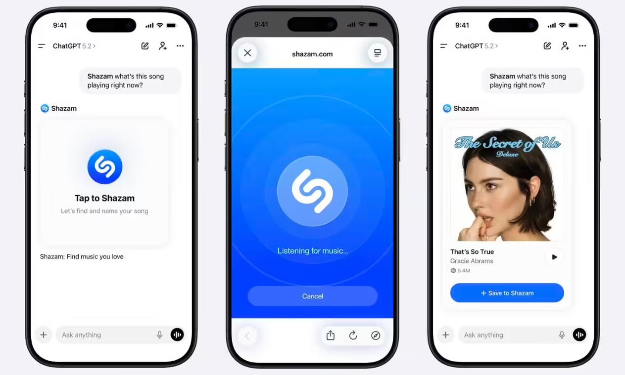 OpenAI与Shazam合作 为ChatGPT推出音乐识别新功能