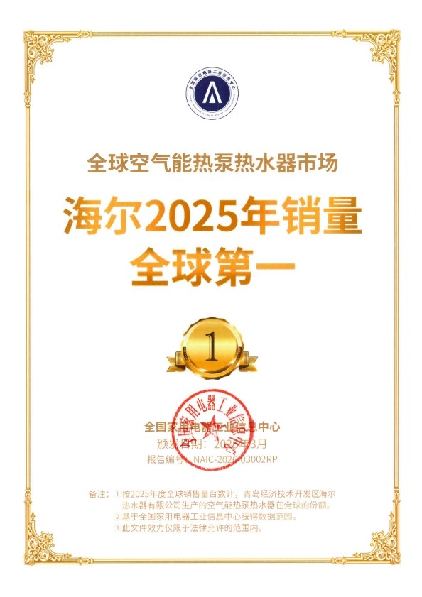 7年全球第一!海尔空气能热水器“能算会省”获用户首选