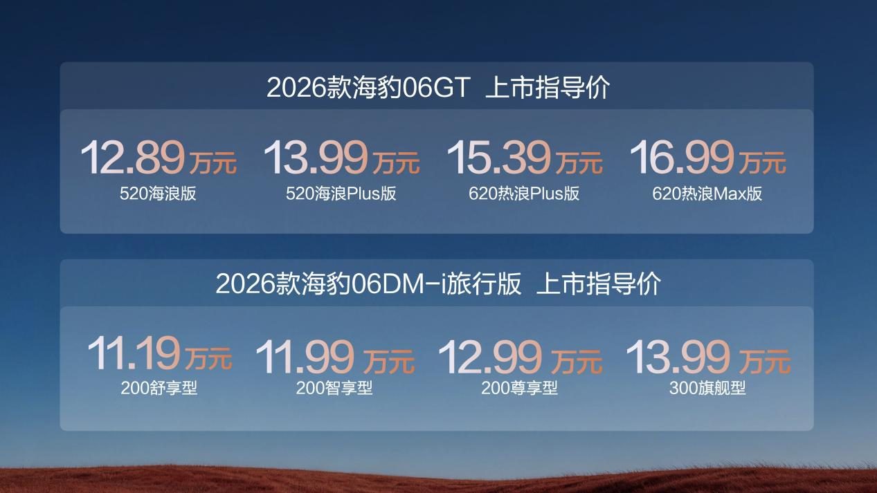 比亚迪2026款海豹06GT、海豹06DM-i旅行版双车齐发,售价11.19-16.99万元