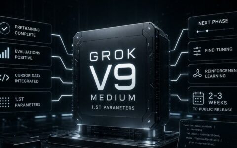 马斯克宣布Grok V9-Medium完成训练，参数规模达1.5万亿
