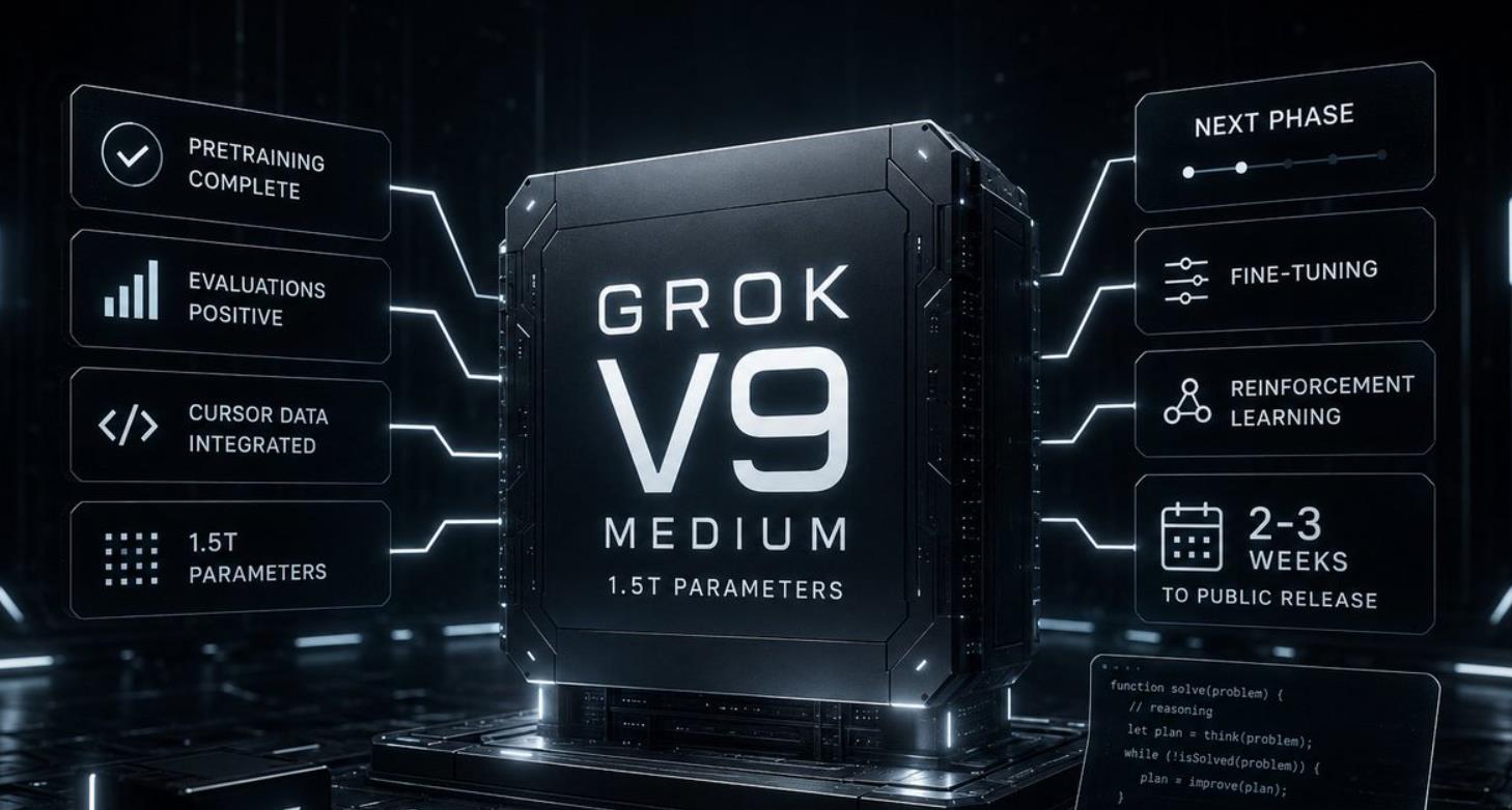 马斯克宣布Grok V9-Medium完成训练,参数规模达1.5万亿