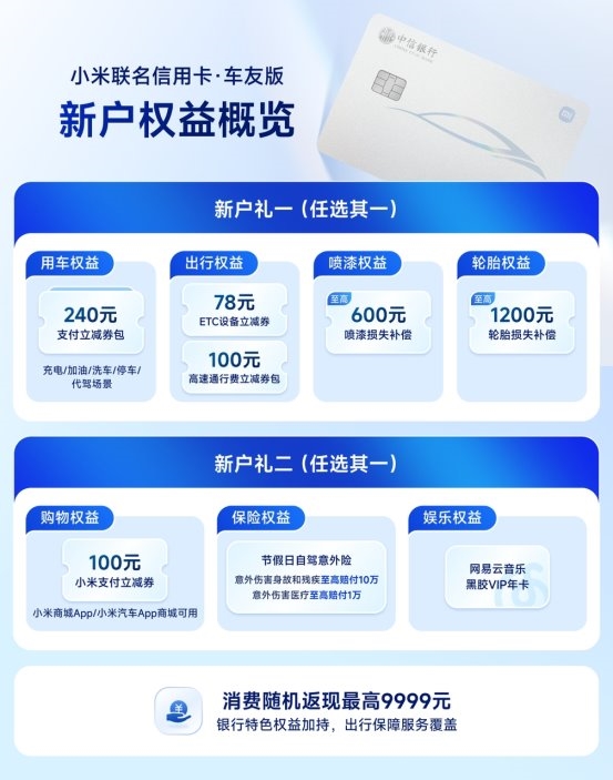 小米中信联名信用卡推车友版,全年累计可领 240 元用车券包支付立减券