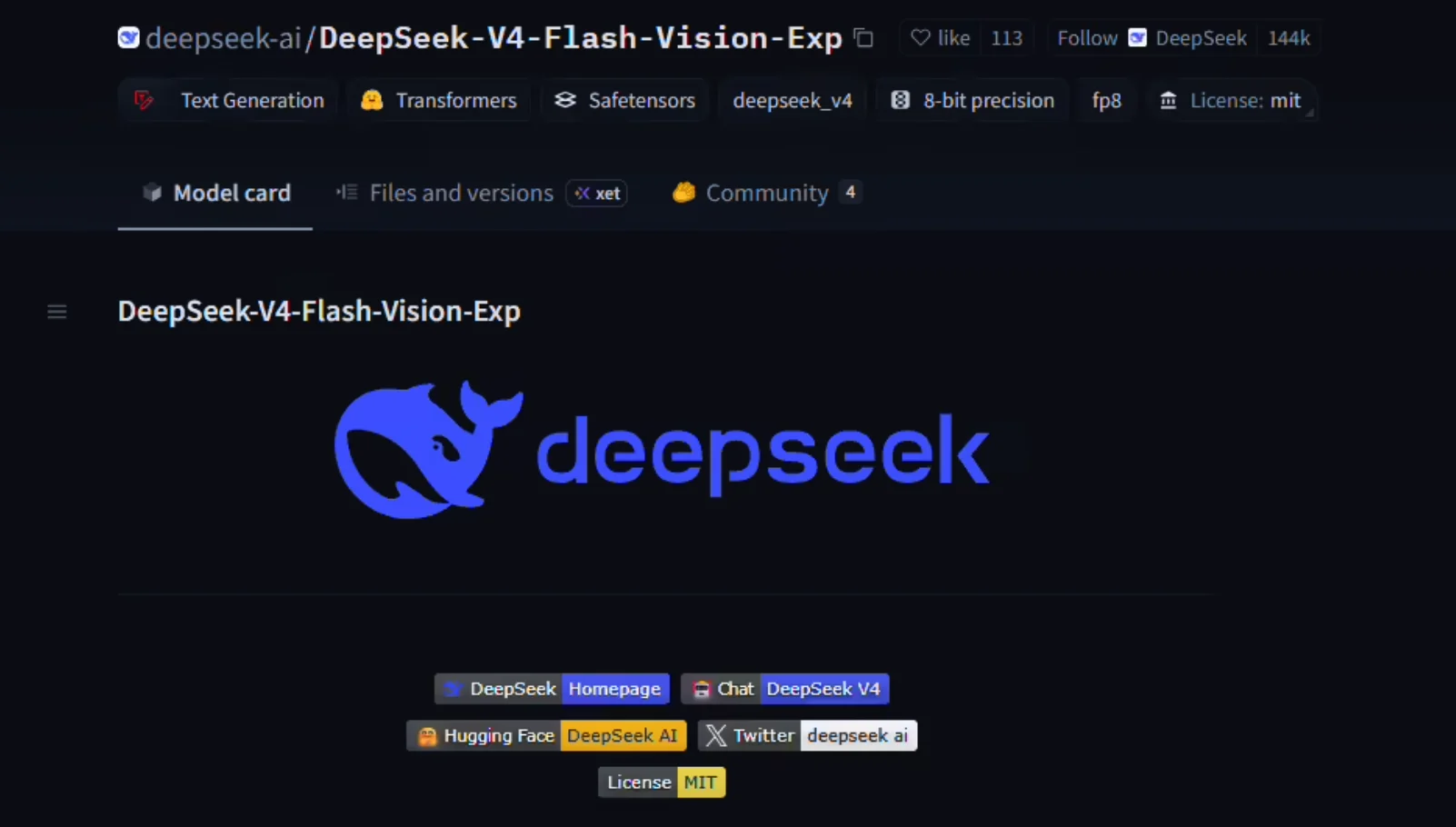 DeepSeek-V4-Flash-Vision-Exp 模型已开源,多模态 Agent 能力接近 Opus-4.8