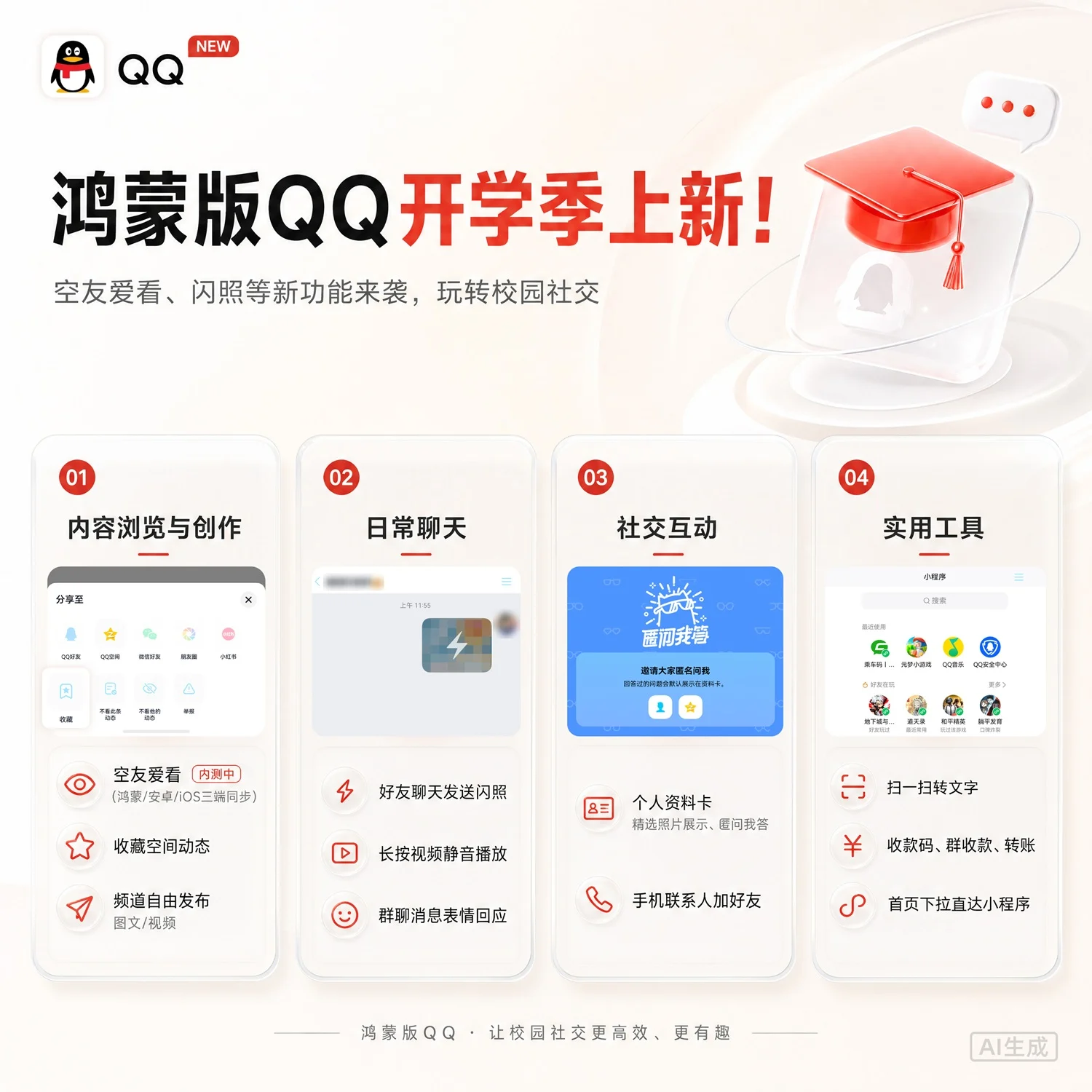 开学季上新!空友爱看、闪照等新功能来袭,鸿蒙版QQ玩转校园社交!