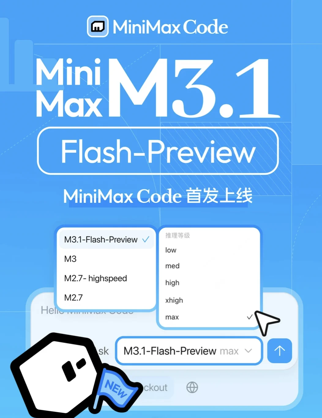 MiniMax 最新文本模型 M3.1-Flash-Preview 上线 MiniMax Code 平台,额度重置卡同步发出