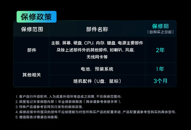 微星笔记本售后服务政策指南